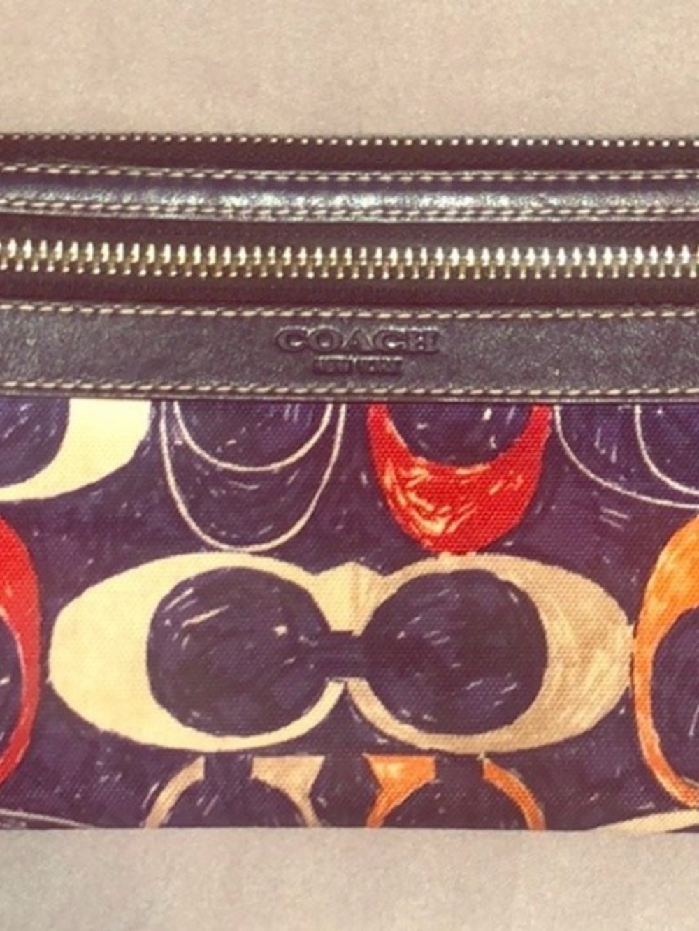 COACH Navy Multicolor Signature Canvas wristlet
